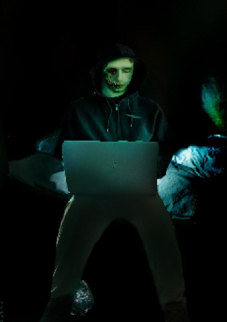 Nosferatu hacker with laptop Discord community art